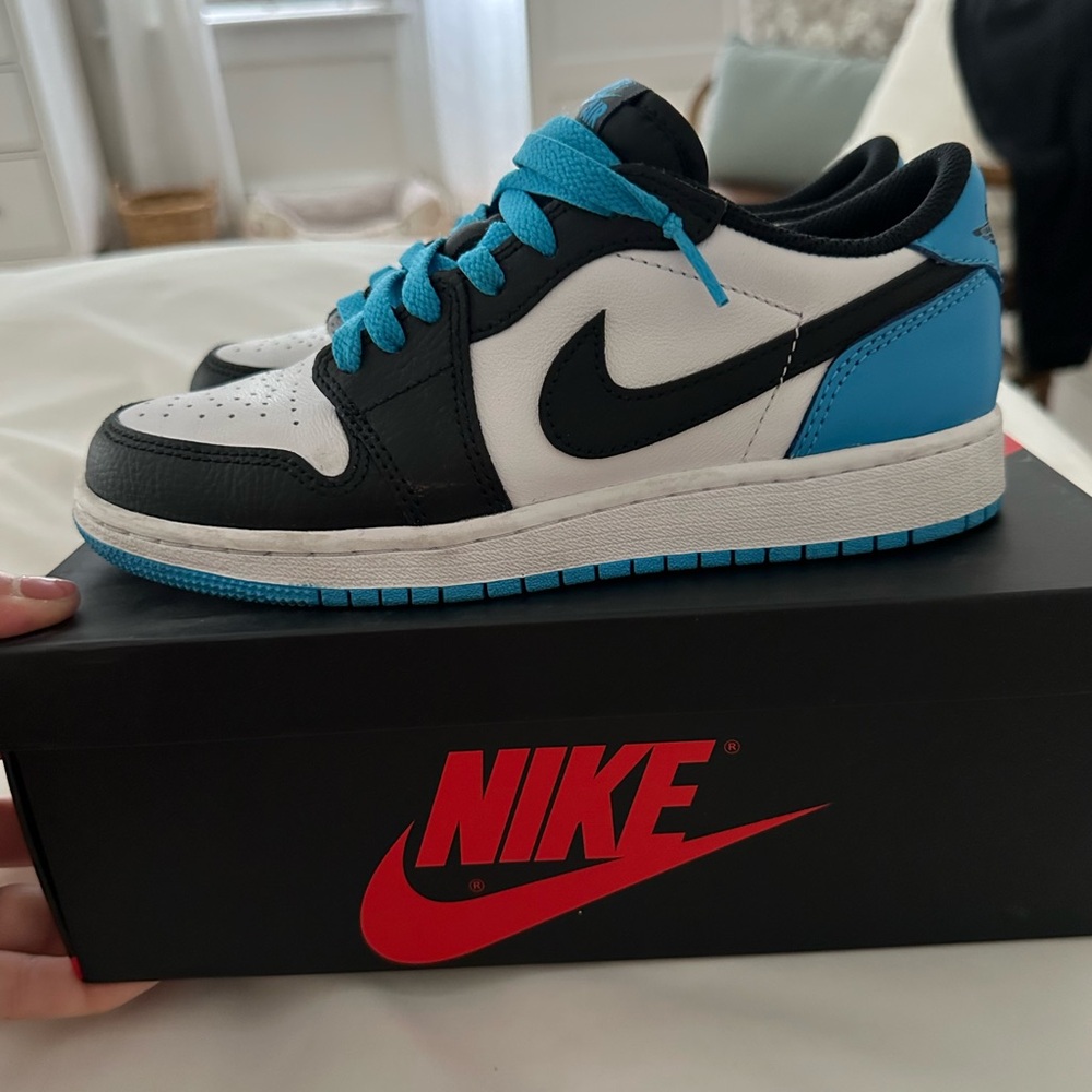 Nike Air Jordan Low in Black, White, and Blue